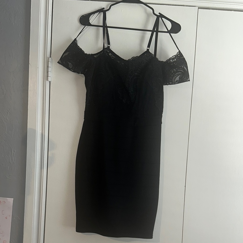 Black Bodycon Mini Dress with Cold Shoulder